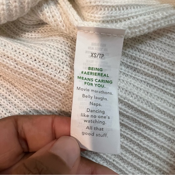 Aerie Long Sleeve Ivory White Knitted Half Button Up Pullover Sweater size XS - Picture 11 of 11